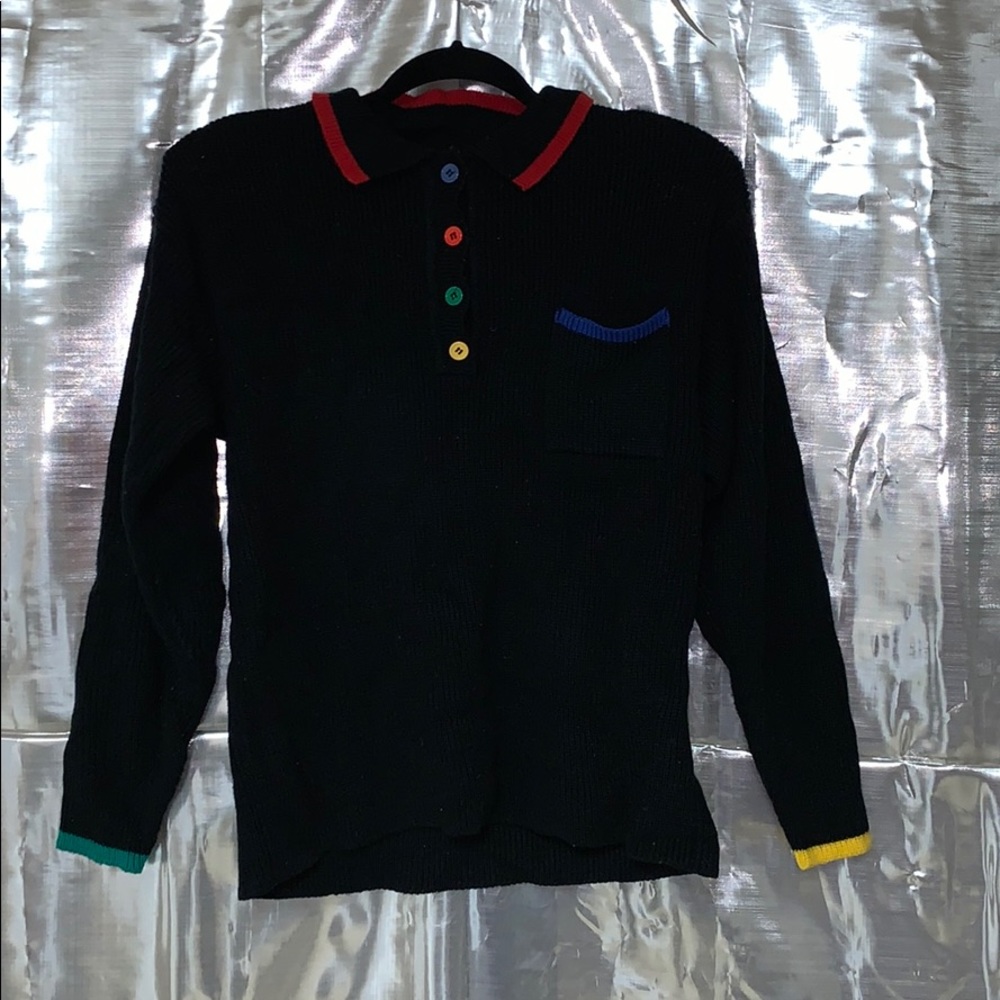 VINTAGE Padded Shoulder Colorful Button SweaterTop